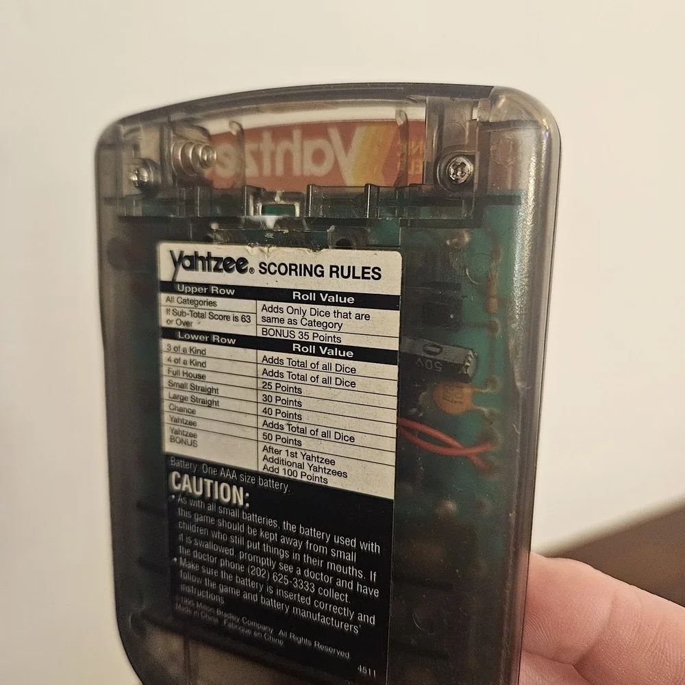 1995 Electronic Handheld Yahtzee Game Clear Smoke MB Milton Bradley 4511 Tested